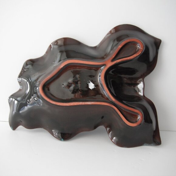 Vintage Blue Mountain Serving Tray Leaf Dish Large Turquoise 12" L x 9 1/2 W - Picture 4 of 5